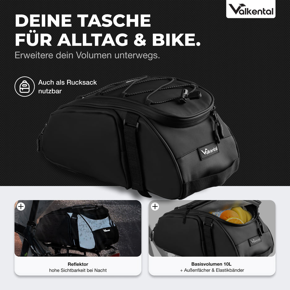 fahrradtasche als rucksack nutzbar Trunk Bag: Aufliegende Gepäckträgertasche mit großer Wirkung | Valkental – VALKENTAL.com