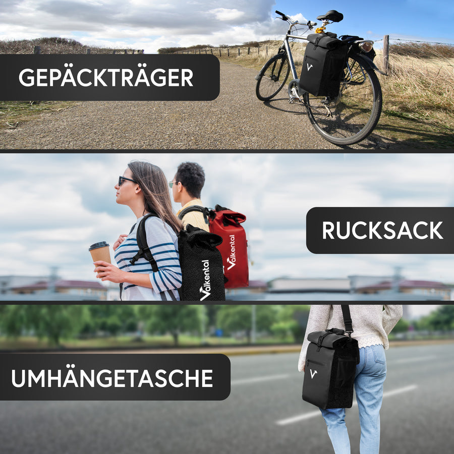 Gepäckträgertasche Rucksack 3in1 ValkOne: wasserdicht & maximales