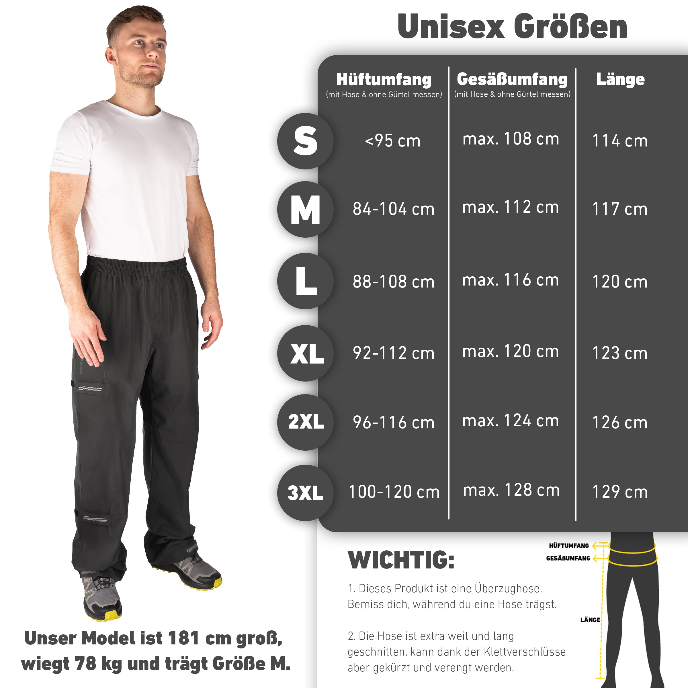 Wasserdichte Herren-Überhose – Leicht, Atmungsaktiv, Winddicht, Mit Reißverschlusstaschen, Für Outdoor & Sport
