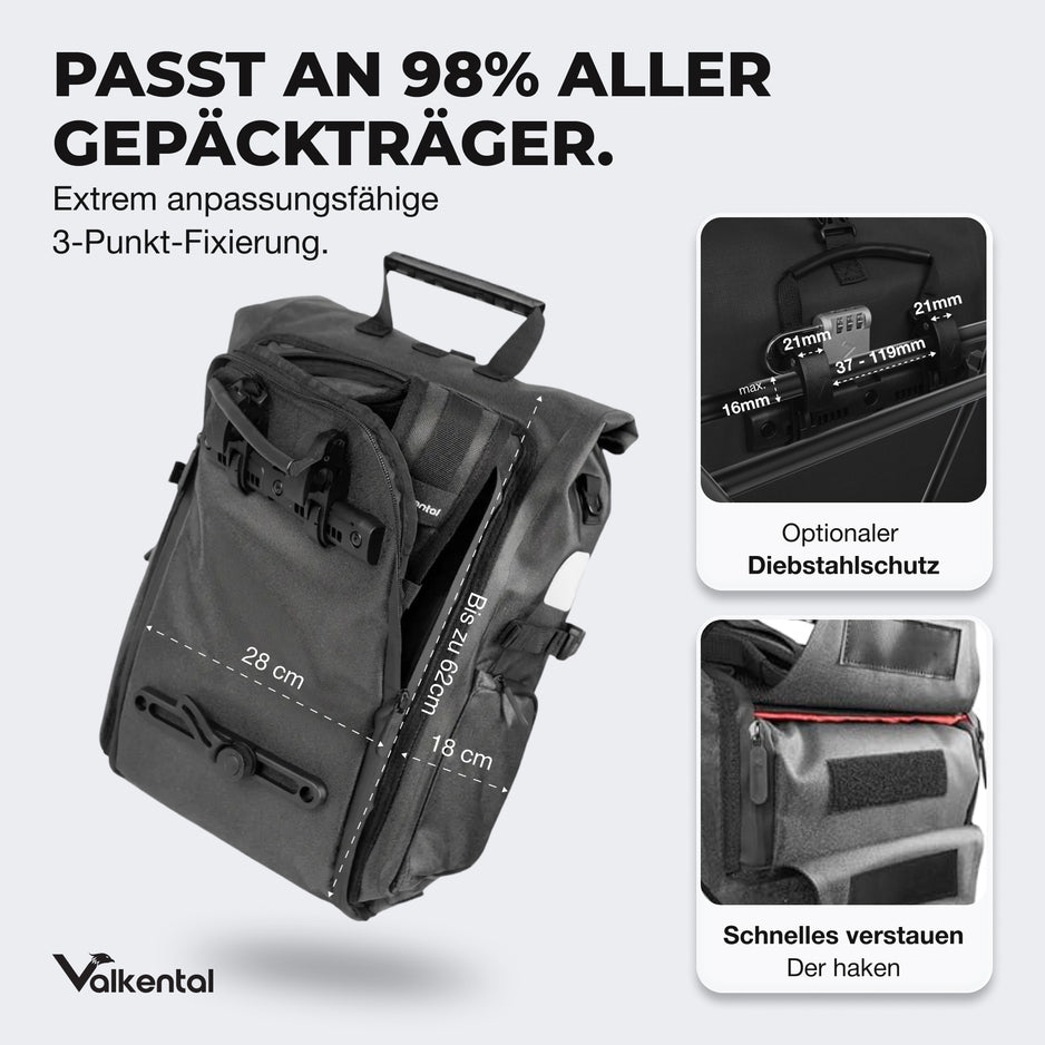 schwarzwolf fahrradtasche ValkPro 3in1 Fahrradtasche - hochfunktionales Multitalent – VALKENTAL.com